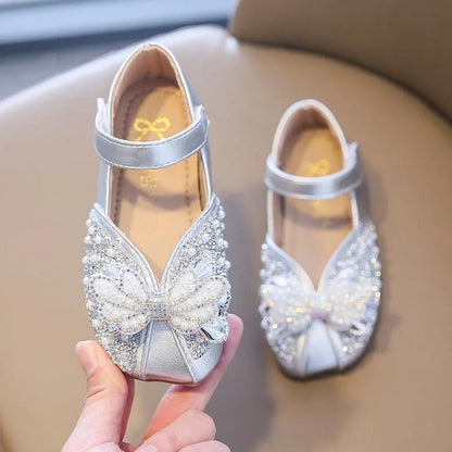 Spring Rhinestone Girls Leather Shoes Little Girls Dress Crystal Catwalk Show Princess Children's Shoes