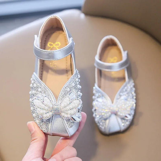 Spring Rhinestone Girls Leather Shoes Little Girls Dress Crystal Catwalk Show Princess Children's Shoes