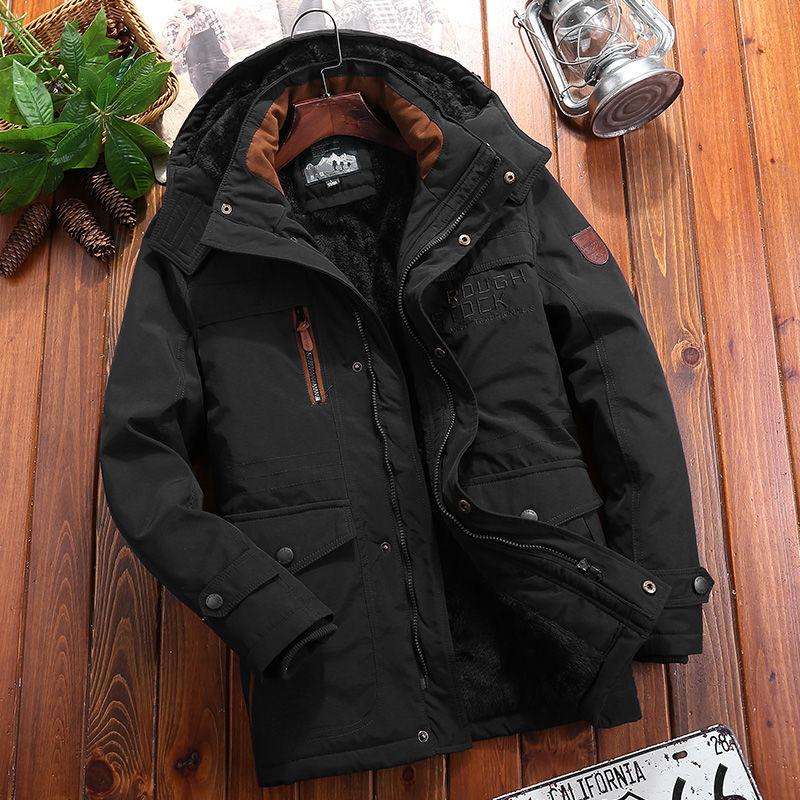 Plush Padded Jacket Men's Mid-length Multi-pocket Cotton-padded Jacket Down Jacket Winter