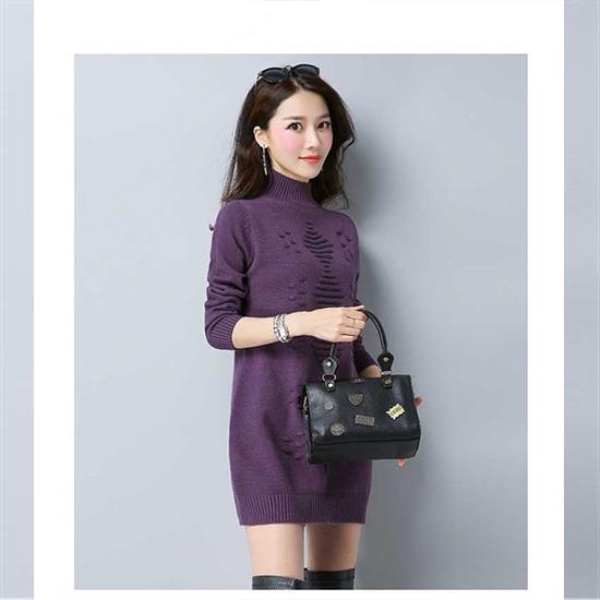 Women Winter Fall Turtleneck Knitwears Dresses Long Knitted Solid Color Sweater Skirt Thick