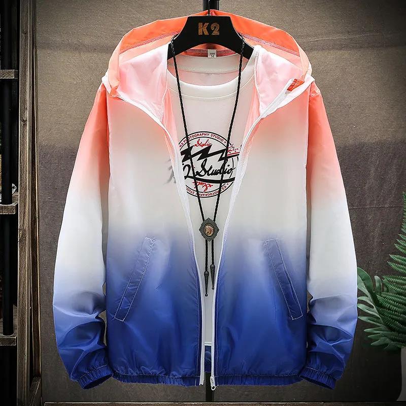 Ice Silk Sunscreen Clothes Men's Summer Jacket Ultra-thin Trend Breathable New Skin Clothes Gradient Color Thin Clothes