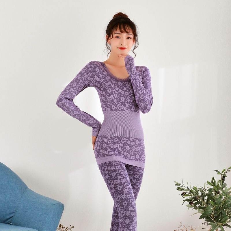 Women's Autumn Clothes Long-sleeved Bottoming Shirt, Cotton Thermal Underwear Plus Size Cotton Sweater Suit