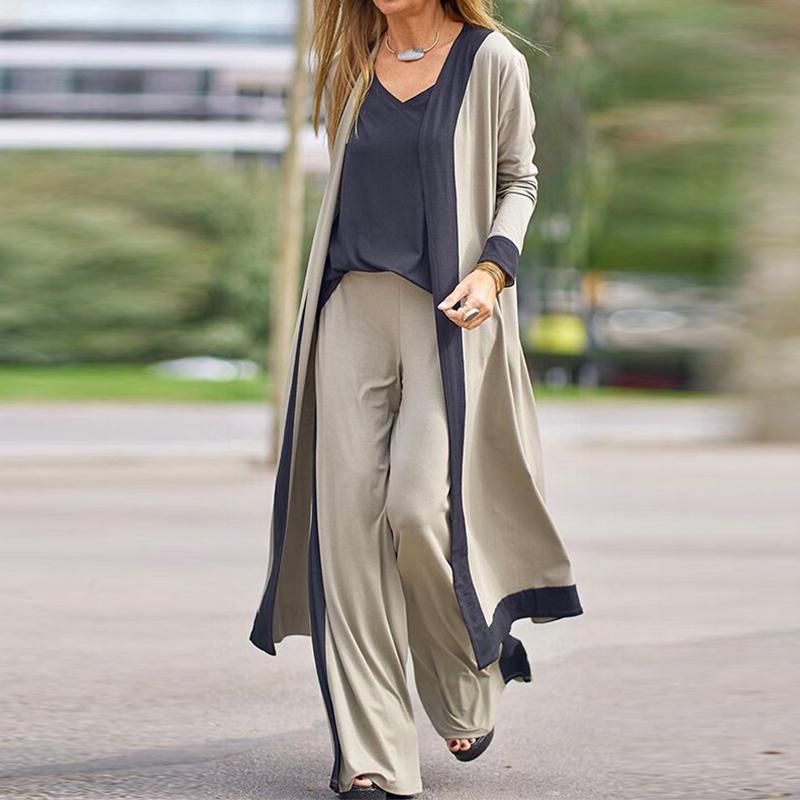 Fashion Casual Loose Suspenders Straight Leg Pants Three-piece Suit Color Matching Cardigan Suit