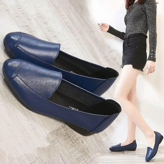 Genuine Leather Casual Single Shoes Women Spring Autumn Soft Leather Soft Sole Mother Shoes Flat Peas Shoes