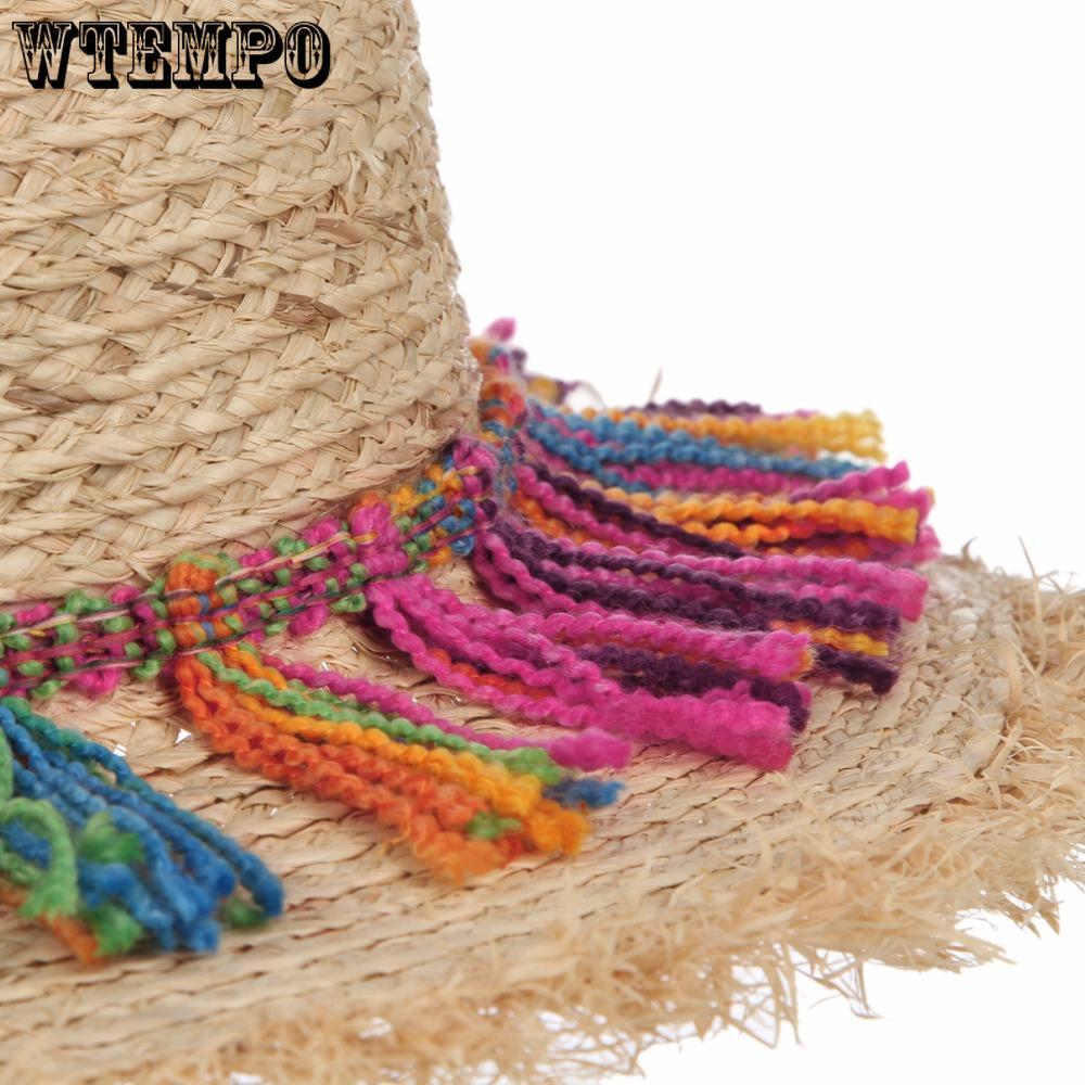 WTEMPO Sun Hats Women's Beach Hat Tassel Large Brim Sun Hat Floppy Raffia Straw Hat Women Summer Cap