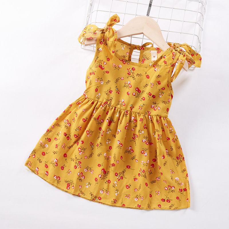 Summer Toddler Baby Kids Girls Sleeveless Ribbons Bow Floral Dress Princess Dresses Girls Clothing Kids Casual Dresses