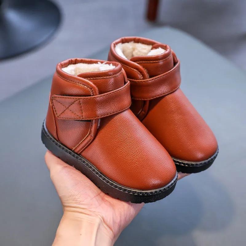 Winter Children's Shoes Snow Boots Plus Velvet Non-slip Boys' Cotton Shoes Girls' Short Boots Waterproof and Thickened Baby