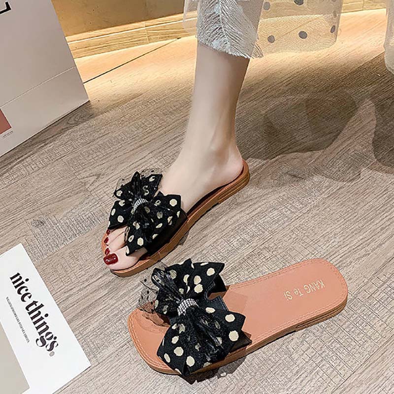 Summer New Style Flat Lace Bow Korean Female Sandals Student Versatile Non-slip Flip Flops