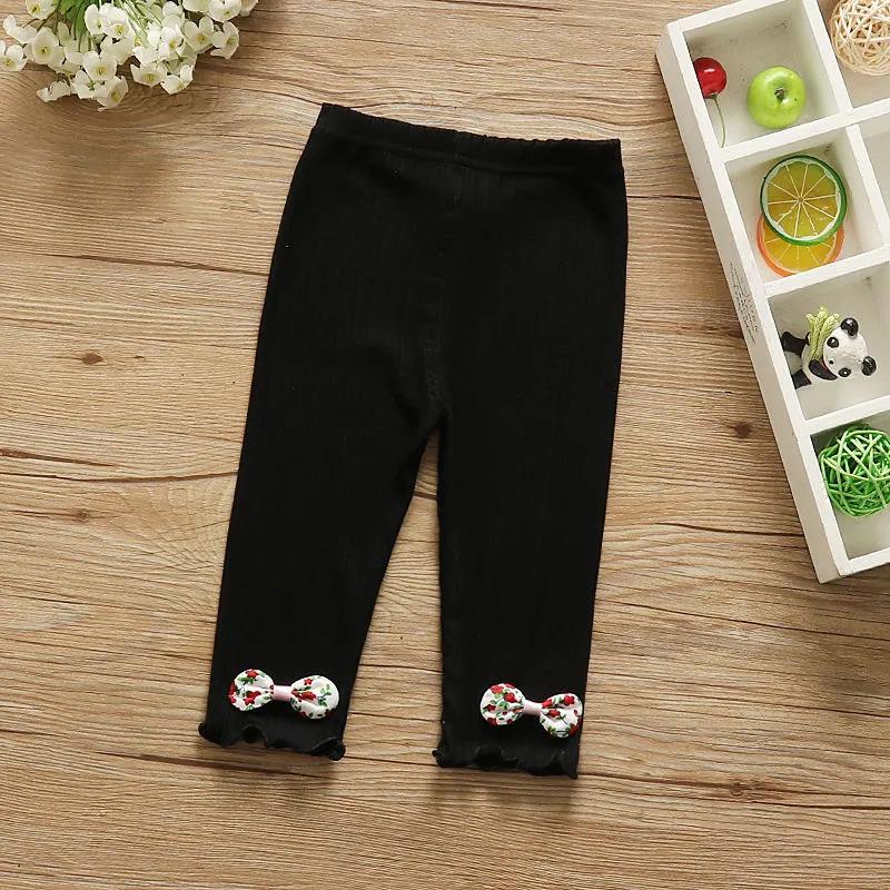 Girls' Leggings Children's Spring and Autumn Thin Floral Bow Korean Cropped Trousers Stretch Pants Baby Outer Wear and Inner Wear