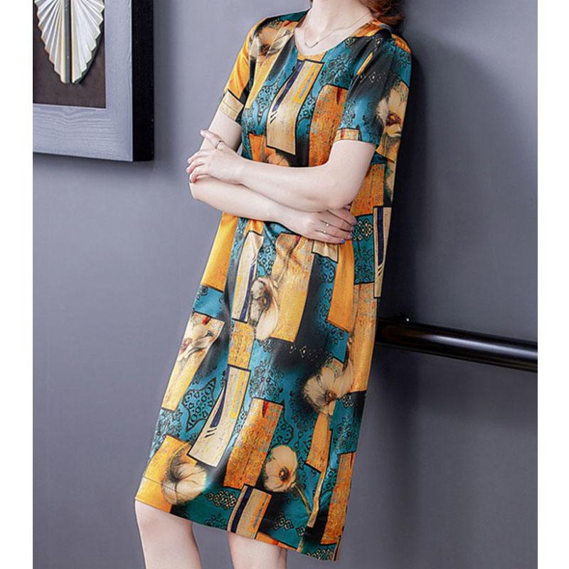 Ice Silk Short Dress Casual and Comfortable Skirt Plus Size Clothing Women Short Sleeve Dress Summer