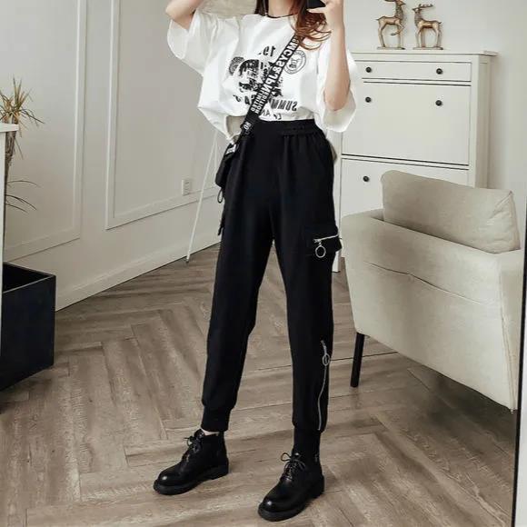 Korean Version of Loose Overalls for Female Students In Autumn and Winter with High Waist and Thin Harlan Black Pants