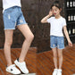 Summer Children's Tassel Pierced Girl and Boy Hole Denim Bow Shorts Korean Style Button Denim Pants