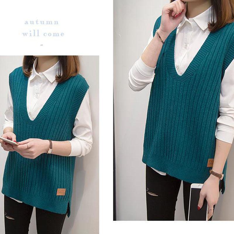 Autumn and Winter Knitted V-neck Vest Sleeveless Waistcoat Short Waistcoat Simple Pullover Women's Top