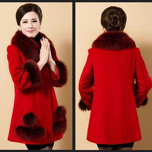 Cashmere Coat Women's Long Woolen Coat 2019 Mother Winter Coat Woolen Coat Jacket Plus Size XL-5XL