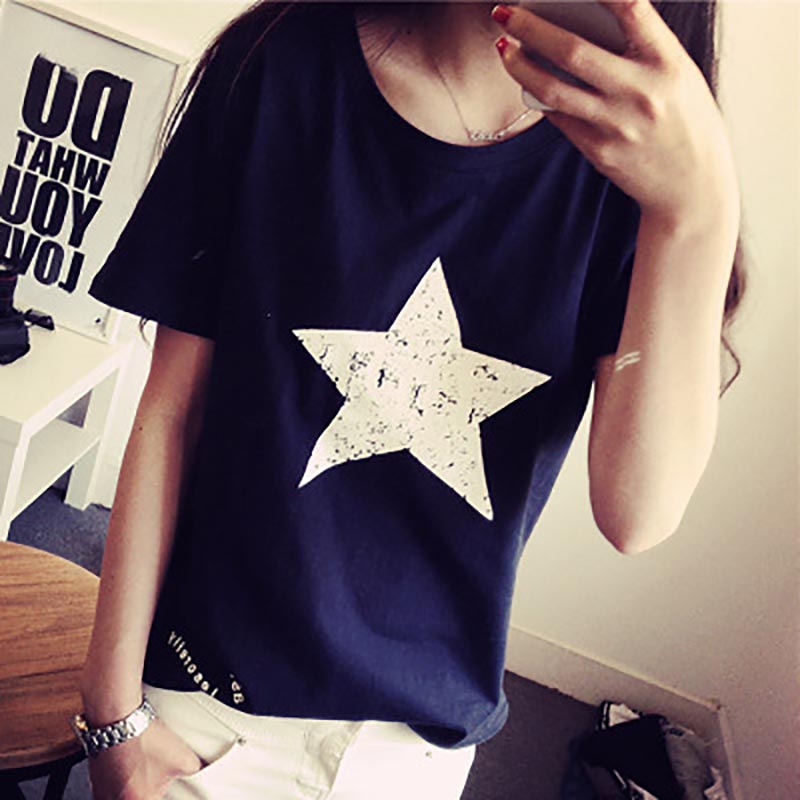 Summer Bottoming Shirt Five-pointed Star Pattern Small Loose Round Neck Short-sleeved Women's T-shirt