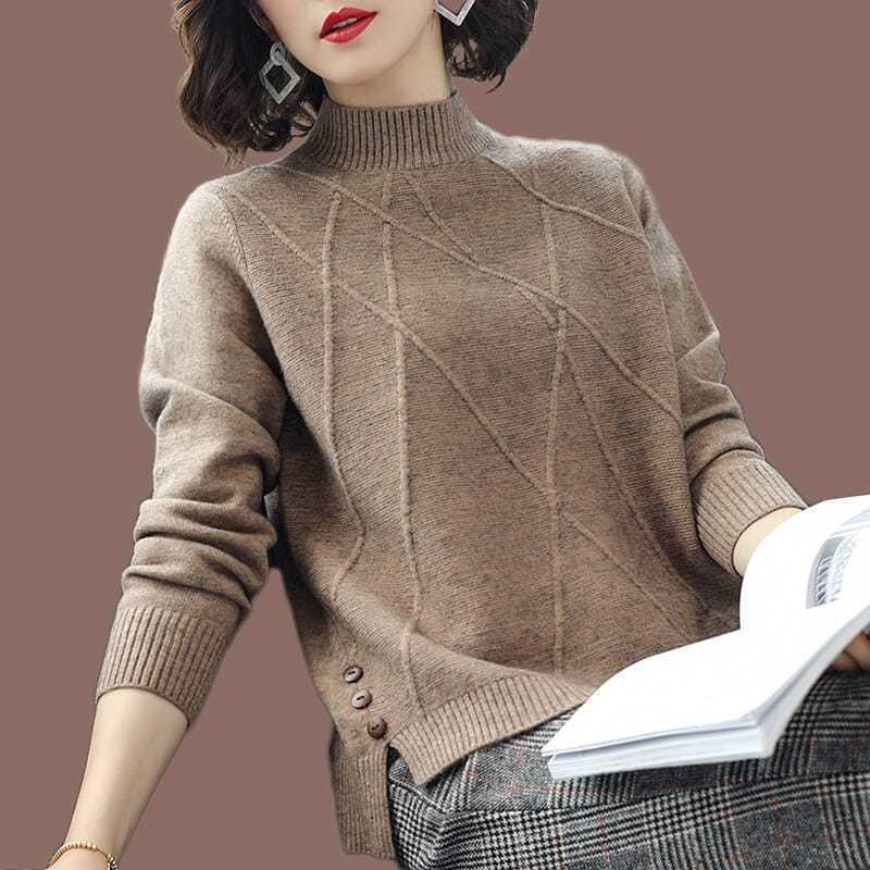 Short Half Turtleneck Sweater Women Autumn and Winter Loose All-match Knitted Bottoming Shirt Temperament Warm Top