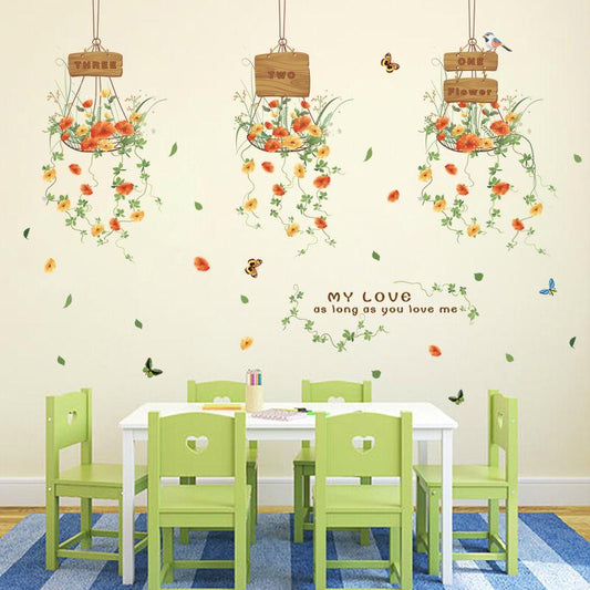 Small Fresh Hanging Basket Flower Wall Sticker Background Wall Decoration Wall Stickers Removable