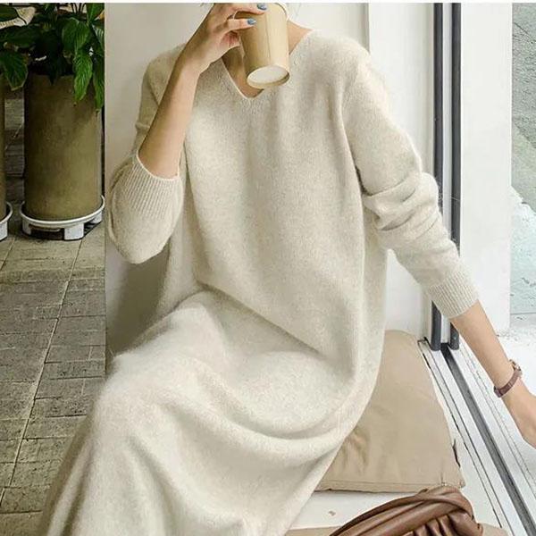 Autumn and Winter Long Sweater Skirt Over The Knee All-match Women's Pullover Long Sleeve Loose Large Size Sweater