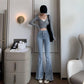 WTEMPO Girls Pants Denim Flared Pants Retro Wide Leg Pants Casual High Waist Light Blue Jeans