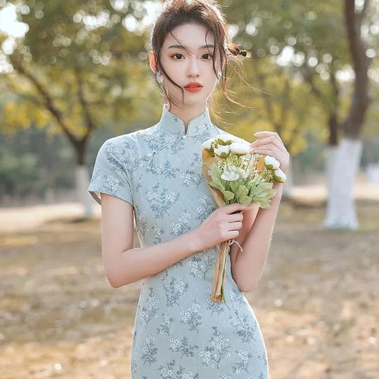 2021 Cheongsam Summer Young Little Man Improved Dress Yellow Daily Girl Retro Temperament