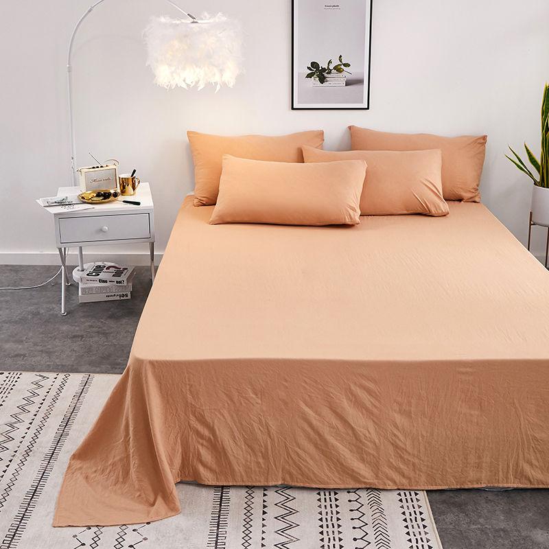 Spring Summer Solid Color Summer Thin Bed Linen Single-piece Washed Cotton Bed Linen Plus Bed Linen Extra Large Family