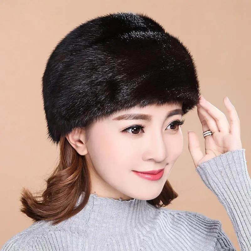 Fur Hat Women's Autumn and Winter Mink Fur Full Mink Hat Winter Warm Middle-aged Mother Top Hat