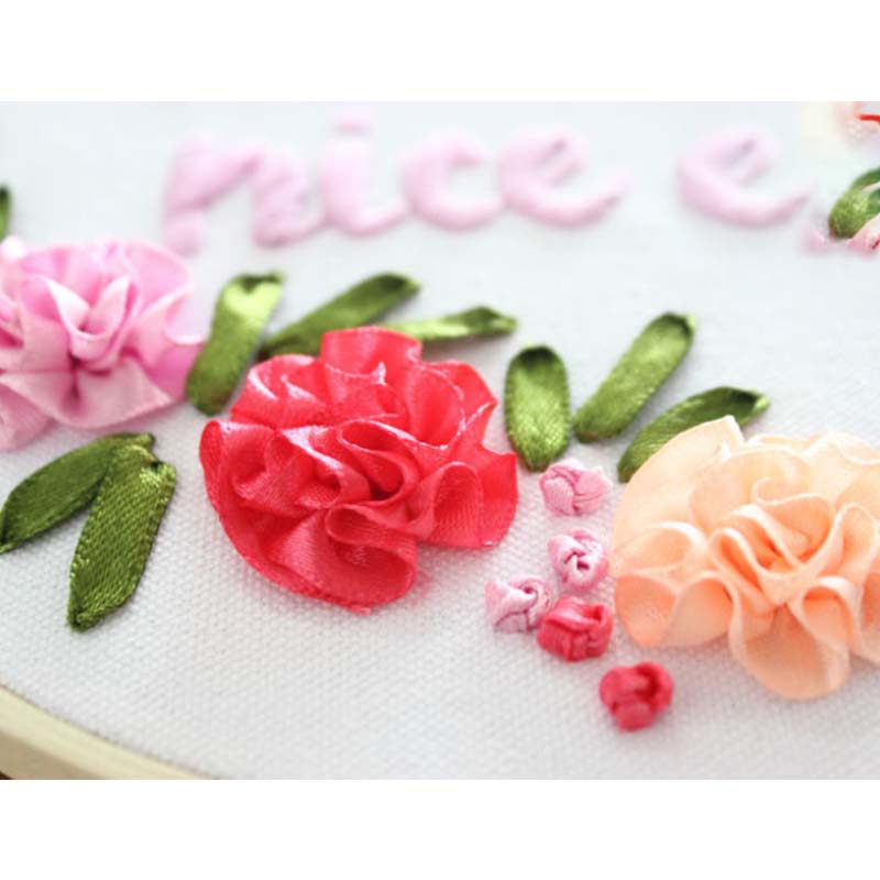 Floral Hand Cross Stitch Embroidery Cloth Starter Kits Needlepoint Color Threads Bamboo Hoop DIY