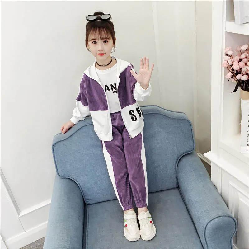 Girls Spring and Autumn Clothing Children Fashion and Comfortable Clothing Long-sleeved Hooded Zipper Jacket Warehouse Leisure Sports Two-piece