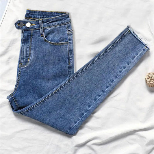 Women's Autumn High Waist Jeans Elastic Skinny Thin Pencil Pants Raw Edge Pants Ladies Jeans Sexy Denim Pants Trousers