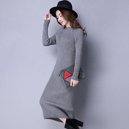 Woman Medium and Long Section High Collar Sweater Winter Knitting Sweaters Skirt Large Size Sweater