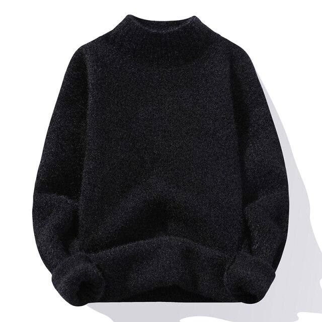 Men's  Sweater Autumn and Winter Thickened Imitation Mink Cashmere Korean Fashion Personality Semi-High Neck Knitted Sweater