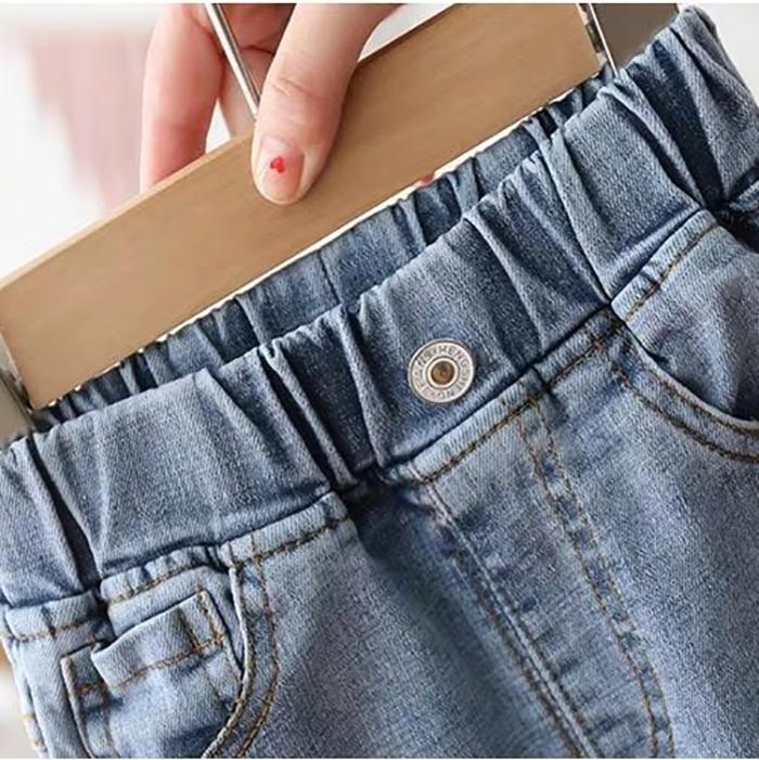 Children's Pants Stretch Jeans Korean Style High Waist Slim Trousers Feet Pants Boys and Girls Jeans