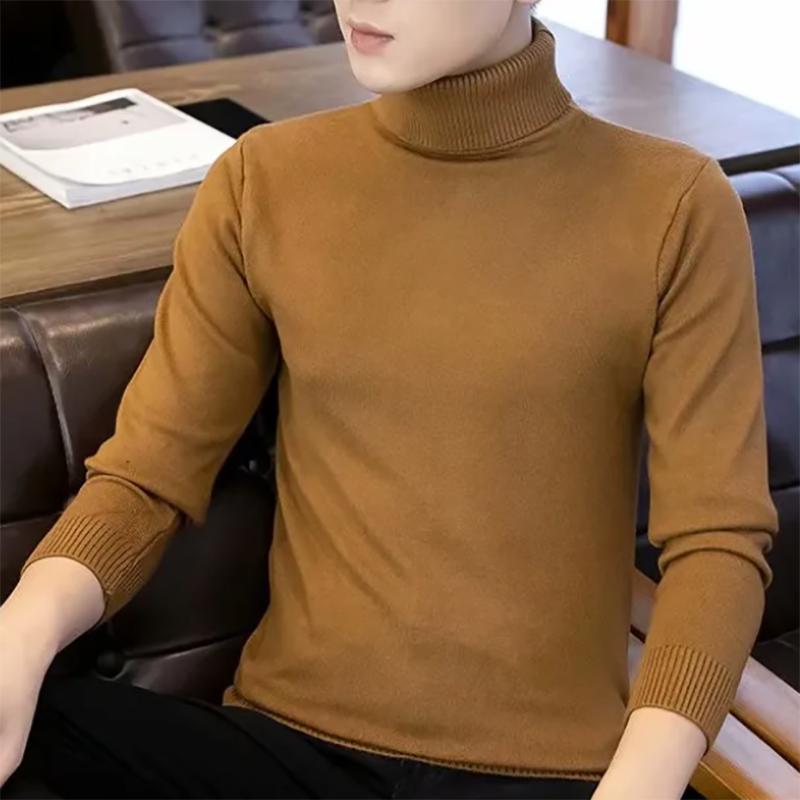 Turtleneck Sweatershirts Men's Round Neck Solid Color Pullover All-match Warm Sweater Autumn