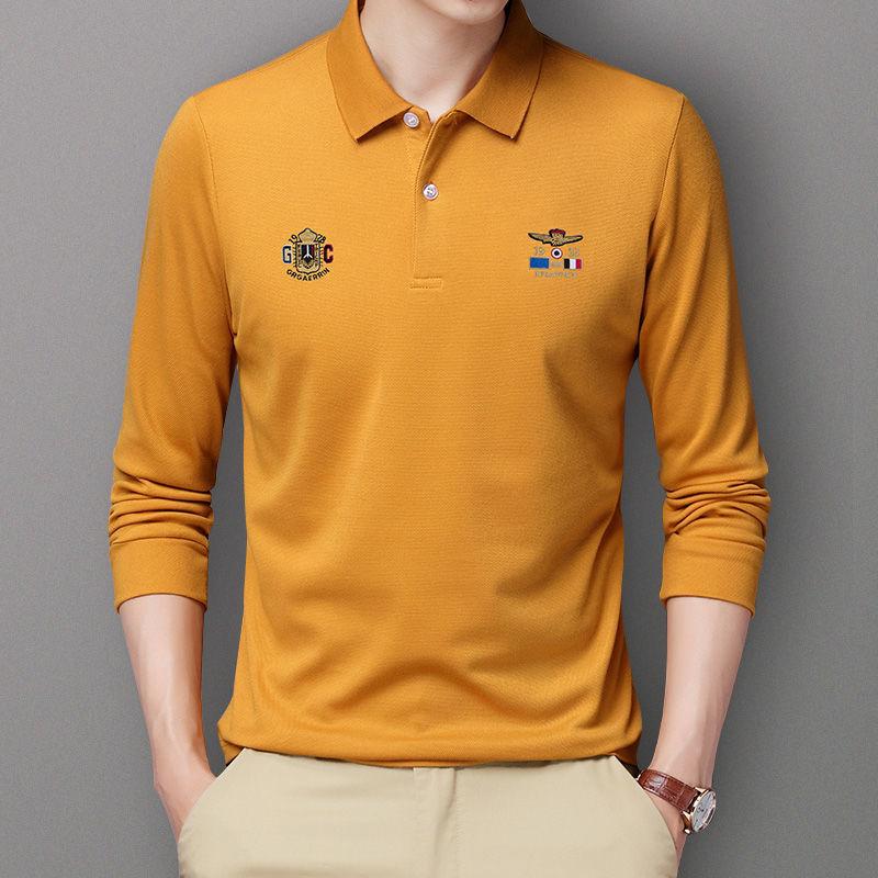 Autumn and Winter Polo Shirt Men's Thorn-sleeved T-shirt Young and Middle-aged Long-sleeved Lapel Loose Top Men's Clothing