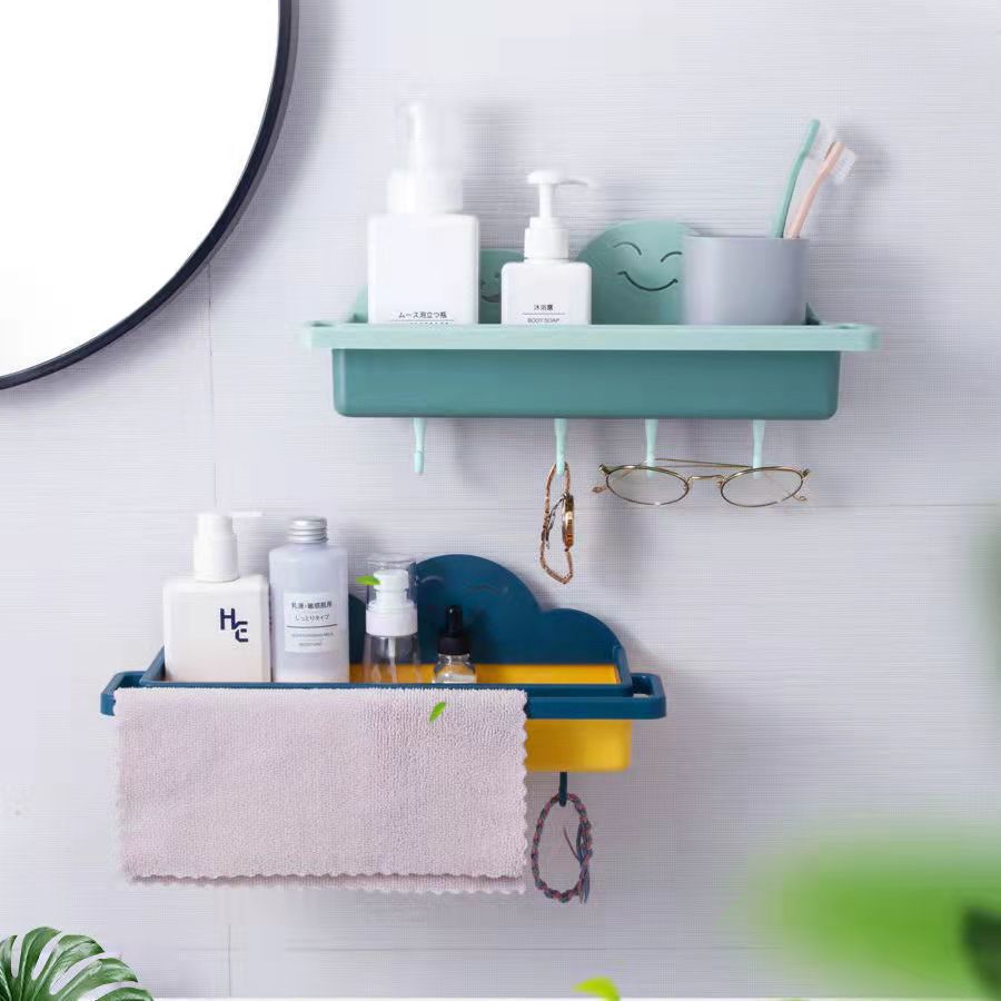 38cm Towel Rack with Hook with Kitchen Storage Rack Bathroom Wall Shelf Bathroom Free Punching Multifunctional Hanging Storage Rack