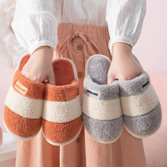 Cotton Slippers for Men and Women Fall/winter Indoor Plus Velvet Padded Non-slip Household Slippers