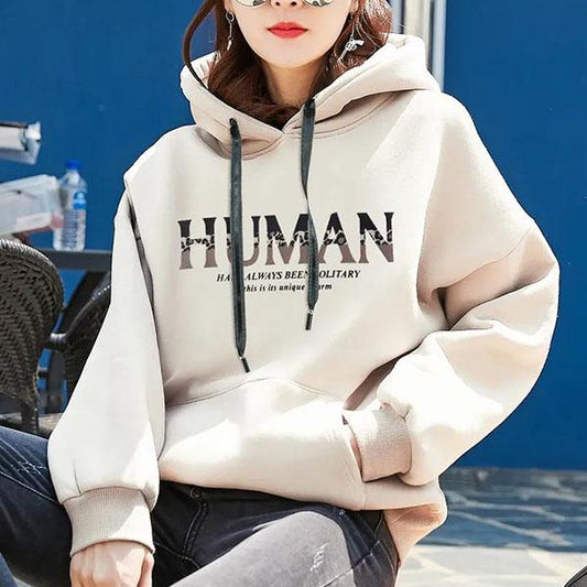 Women's Hooded Plush Tops Autumn and Winter Versatile Coat Solid Color Casual Loose Letter Printed Hoodies