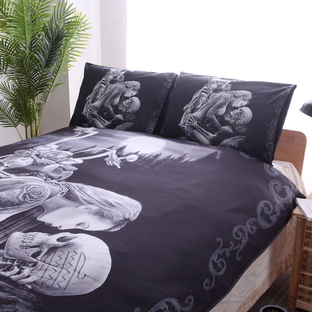 3D Black Motorcycle Skull Printed Duvet Single Bedclothes Cover Set