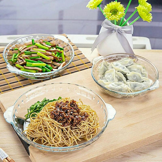 Household Heat-resistant Thickened Transparent Tempered Glass Round Binaural Bakeware Steamed Fish Plate Fruit Plate