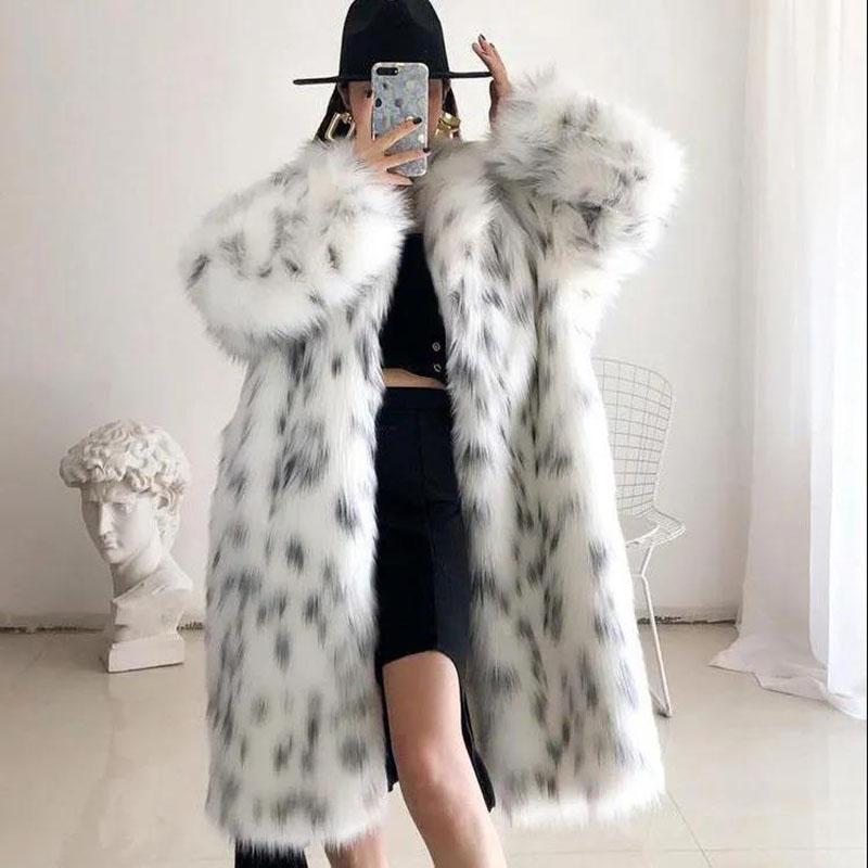 Mid-length Faux Fur Coat Winter Korean Fashion Style V-neck Thick Warm Fur One Plush Coat Suitable for Women