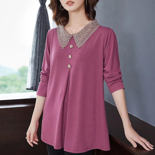 Spring and Autumn Mother's Wear Long Sleeve Loose Large Size T-Shirt Western Style Bottoming Shirt Top