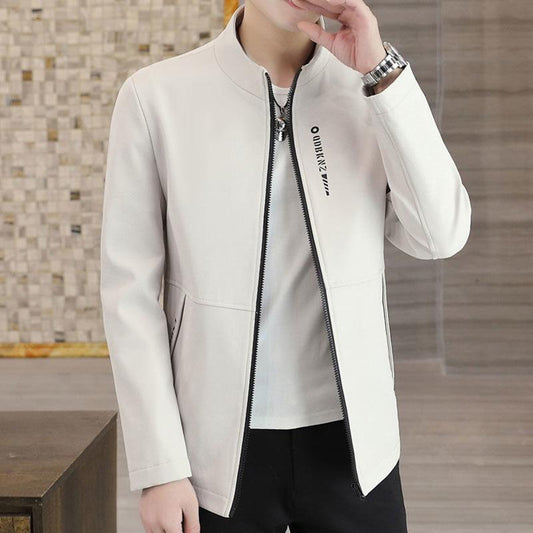 Spring and Autumn New Men's Jacket Coat Middle-aged and Young Casual Stand Collar Gown Top Korean Slim Trend Workwear