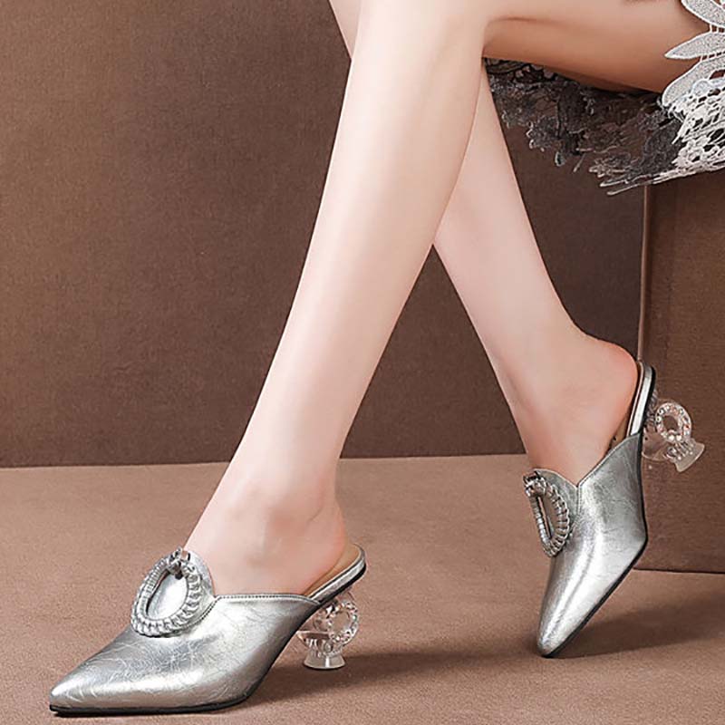 Summer Rhinestone Sandals and Slippers Fashionable Women's Shoes High-heeled Shoe Crystal Thick-heeled Fish Mouth Shoes