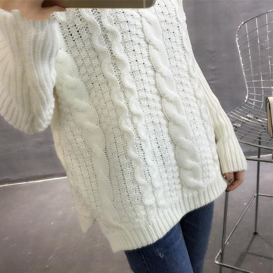 Pure white sweater female spring and autumn long-sleeved sweater warm thick sweater high collar