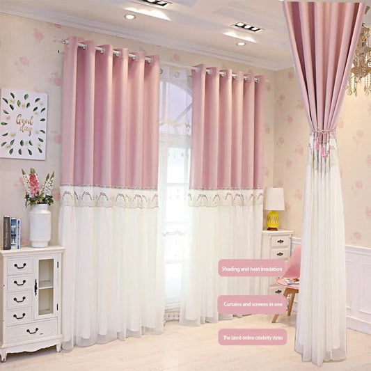 Net Red Blackout Curtains Tulle Girl Princess Wind Curtains Bedroom Living Room Double Curtain Screens (150×270cm)