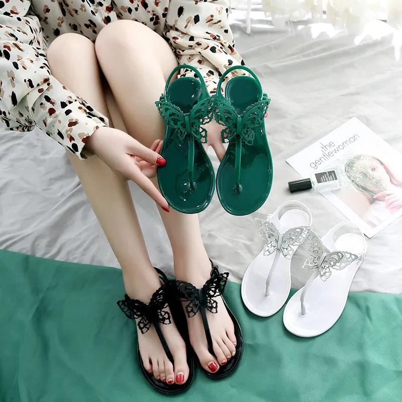 Summer Sandals Women's Butterfly Flower Korean Version Beach Sandals Candy Color Flat Thong Women's Sandals Roman Shoes