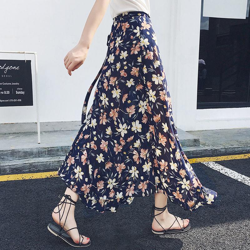 A piece of cloth Long Floral Chiffon Casual Skirt Women Summer Chiffon Wrap Skirt Long Beach Skirt