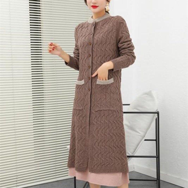 Autumn and Winter Literary Style Jacket In The Long Section Stand-up Collar Slimming Knitted Sweater Cardigan Loose Female Top