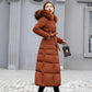 Winter Women's Down Cotton Padded Jacket Long Style Over The Knee Thickened Warm Women's Parka Coat Hooded Fur Collar Coat