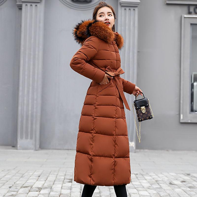 Winter Women's Down Cotton Padded Jacket Long Style Over The Knee Thickened Warm Women's Parka Coat Hooded Fur Collar Coat